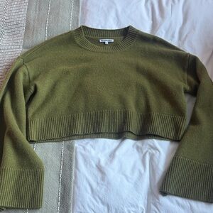 Reformation Paloma Olive Cropped Cashmere Crewneck Sweater - Women's